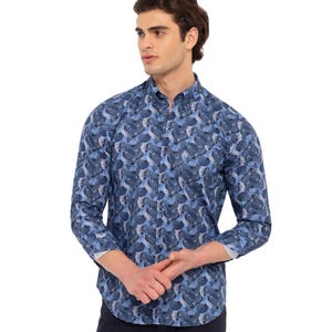 Men's Cotton Floral Shirt: Long Sleeve Button-Down