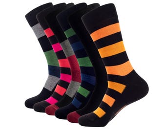 Men's Bamboo Blend Crew Socks: Colorful Striped Dress Socks, 6-Pack