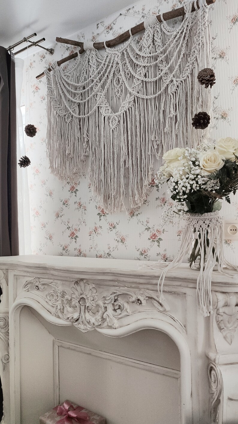 Large Gray Macrame Wall Hanging Macrame Wall Hanging Black Etsy