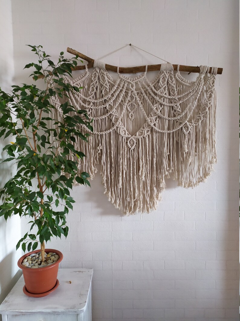 Large Gray Macrame Wall Hanging Macrame Wall Hanging Black Etsy