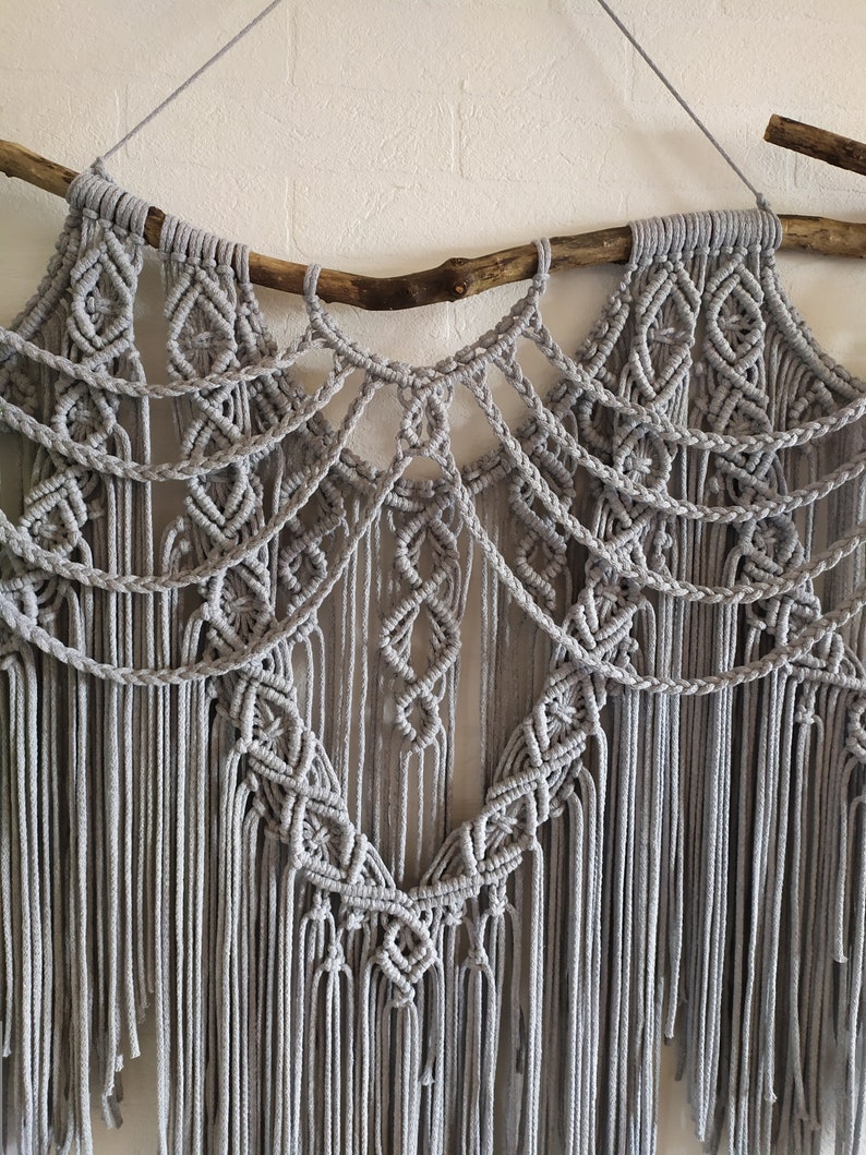 Large Gray Macrame Wall Hanging Macrame Wall Hanging Black Etsy