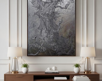 Interwining Worlds–Monochrome Soul. Original Textured Abstract Art on Canvas, Black Contemporary Painting, Large Luxury Wall Decor 100x150cm
