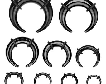 Black Acrylic Bull Taper, Pincher with 2-Black O-Rings, Body Jewelry, Piercing Jewelry, Ear Lobe Stretching, Unisex