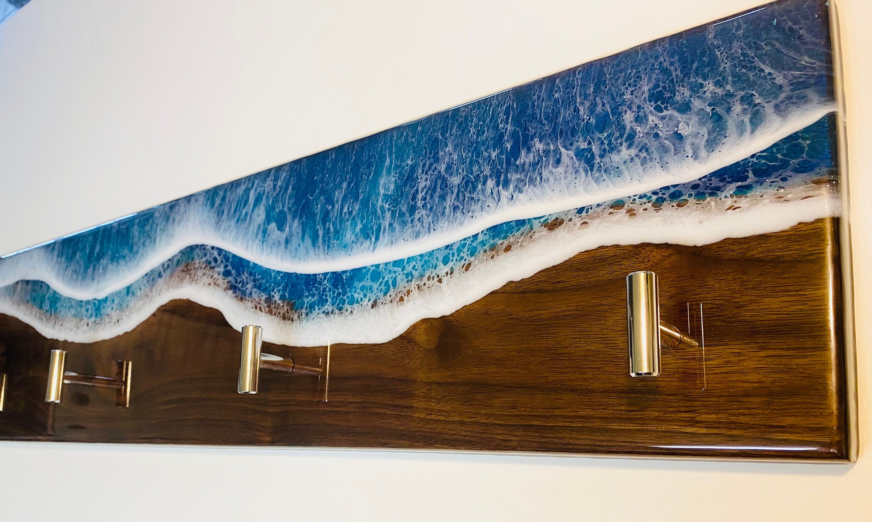 Large Robe rack, coat rack, towel rack, ocean wave art, valentines gift, Ocean Bathroom Beach House Wall Décor, Towel Wall Hook, top gift