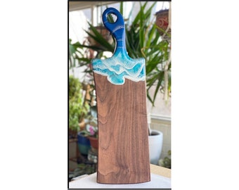 Akazienholz-Harz Schneidebrett – 46x23x1,5 Cm, Ozeanblau Wellenmuster, Für Küche & Präsentation