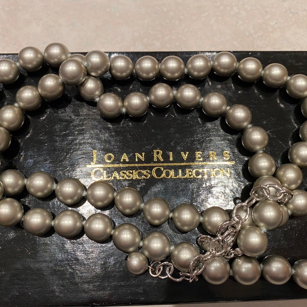 New -Joan Rivers longer light grey faux pearl necklace with extender