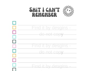 Afdrukbare takenlijst, Shit ik kan het me niet herinneren, humoristische takenlijst, dagelijkse takenlijst, productiviteitsplanner, ongedateerde planner-invoegingen, afdrukbaar