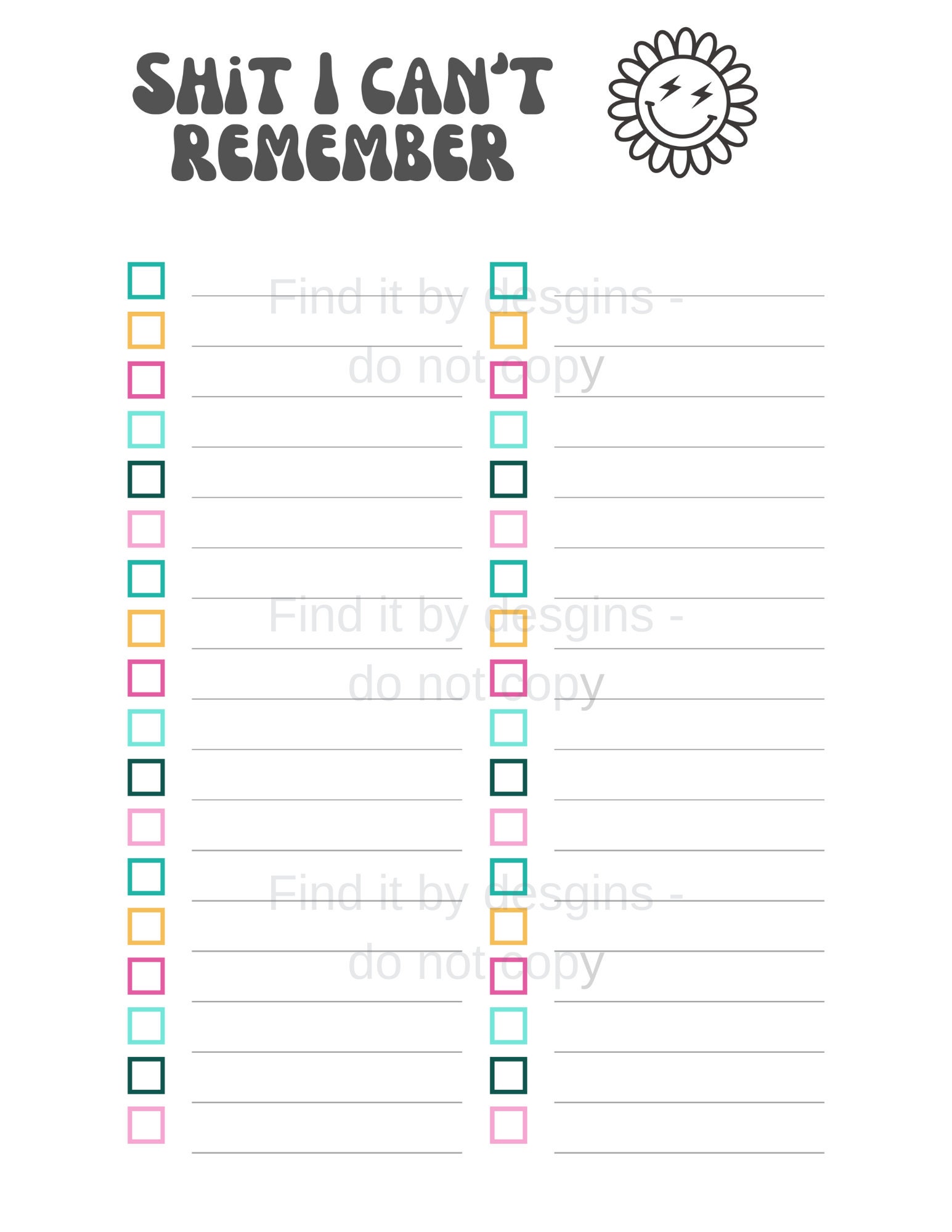 Printable to Do List, Shit I Can't Remember, Humor to Do List, Daily to ...