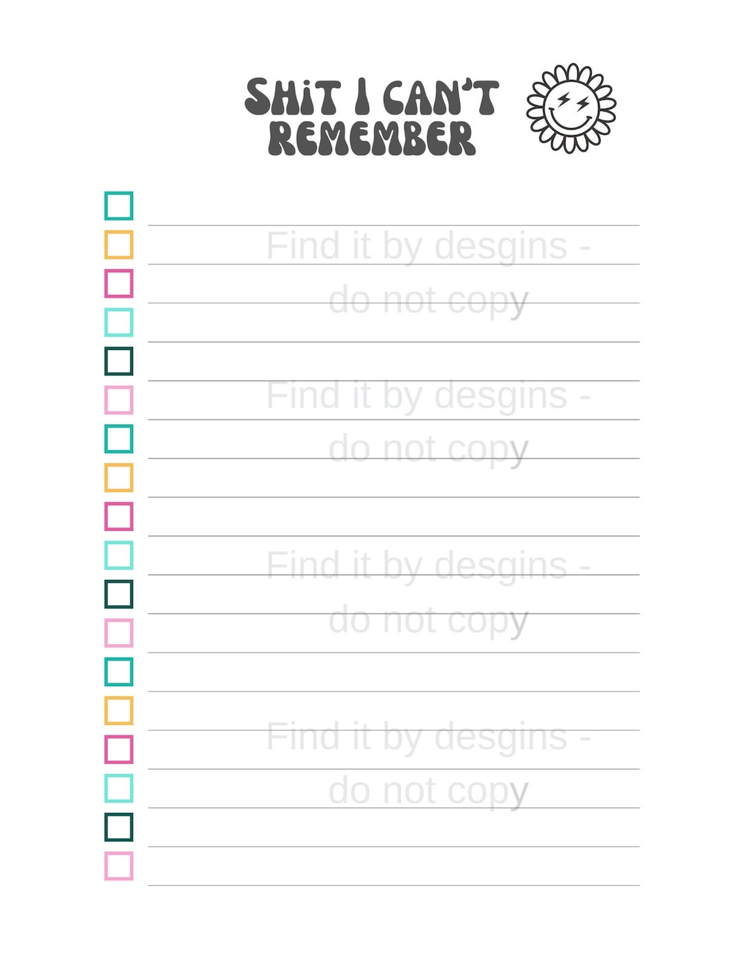 Printable to Do List, Shit I Can't Remember, Humor to Do List, Daily to ...