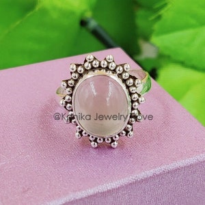 Natural Rose Quartz Ring, Crystal Ring, Handmade Jewelry, Sterling Silver Rings, Pink Quartz Ring, Gifts For Mom, Gemstone Ring, Gift Item