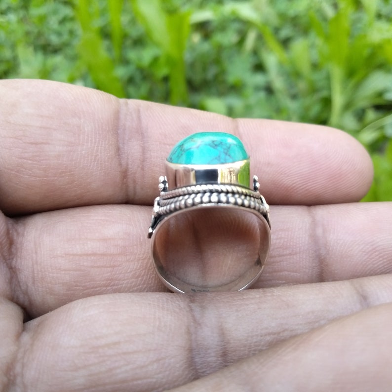 Oval Cabochon Turquoise Ring for Dad Statement Rings with Gemstone Turquoise Gemstone Ring for Women