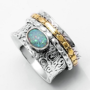 Opal Spinner Ring, Meditation Sterling Silver Spinner Ring for Women, Birthstone Band Ring, Handmade Ring, Opal Ring, Mother&#39;s Day Gift Ring
