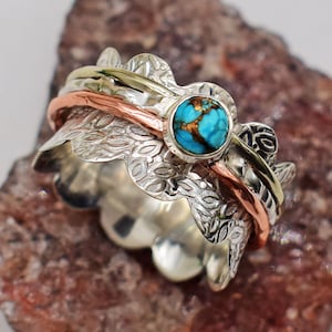 Silver Spinner Ring, Turquoise Ring, Gemstone Handmade Ring, Statement Bague, Boho Spinning Anillo, Fidget Worry Anello D&#39;argento Spin Women