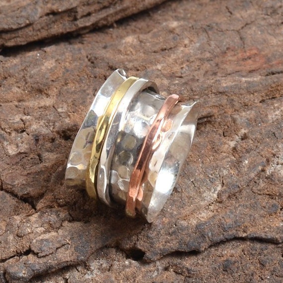 Copper Brass Band Chunky Fidget Meditation Ring Worry Ring Designer Spinner Ring Gift Ring 925 Sterling Silver Band Ring