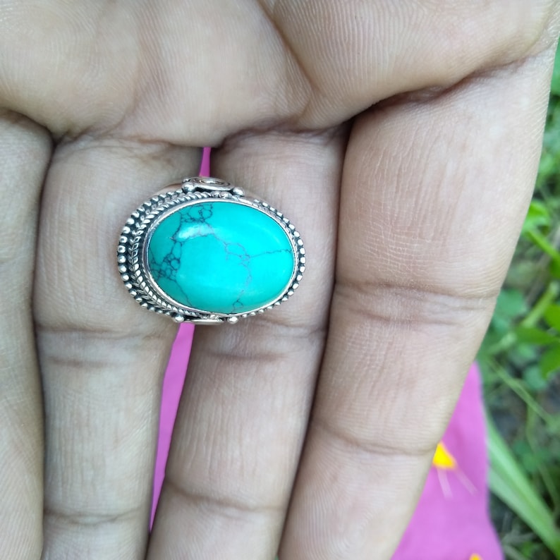 Oval Cabochon Turquoise Ring for Dad Statement Rings with Gemstone Turquoise Gemstone Ring for Women