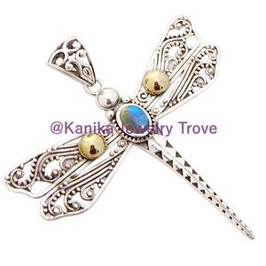 Silver Dragonfly Labradortie Gemstone Pendant, 925 Sterling Silver Pendant, Women Silver Pendant, Men Girl Necklace,  Womens Gift Pendant