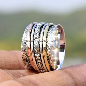 925 Sterling Silver Spinner Ring for Women, Fidget Band Ring, Worry Ring, Spin Ring, Anxiety Personalized Ring, Mother's Day Gift