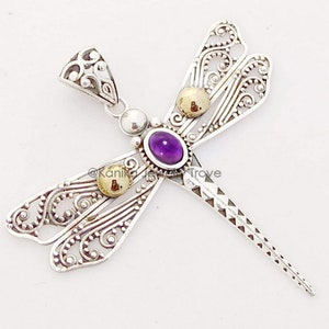 Amethyst Pendant, Dragonfly Pendant, Silver Pendant for Women, Mens Pendant, Gift Pendant, Handmade Insect Pendant, Sterling Silver Pendant