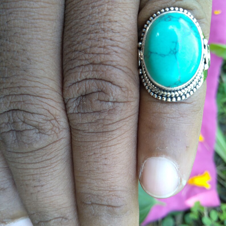 Oval Cabochon Turquoise Ring for Dad Statement Rings with Gemstone Turquoise Gemstone Ring for Women