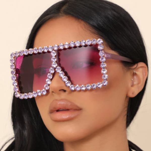 Bling Oversized Rhinestone Square Sunglasses, Celebrity Look, Hot Summer Look, Wholesale Sunglasses, Bridesmaid Gifts, Birthday Outfit