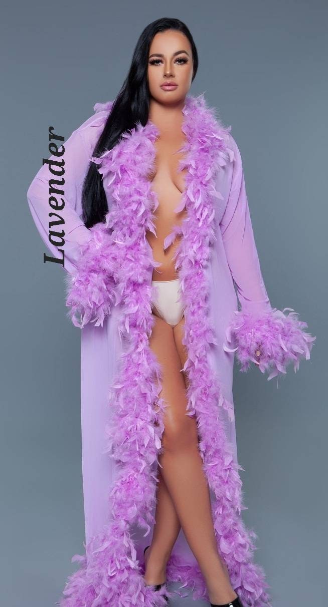Purple Feather Dressing Gown  Glamour Luxury Sexy Lingerie from Erminel