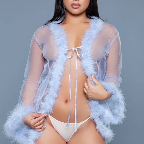 Short Boa Robe, Deluxe Fluffy Feather Lingerie Robe, Chandelle Boa Feather Trim, Variety of colors, Available Wholesale.