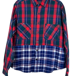 Red Plaid Flannel Button Up, Two Tone Button Up, Casual Button Down, Plaid Button Down, Oversized Button Down, Flannel Shacket