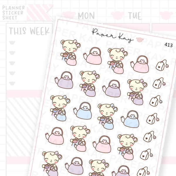 Tea Kettle Planner Stickers | Dot the Bear by Paper Kay | 413 |