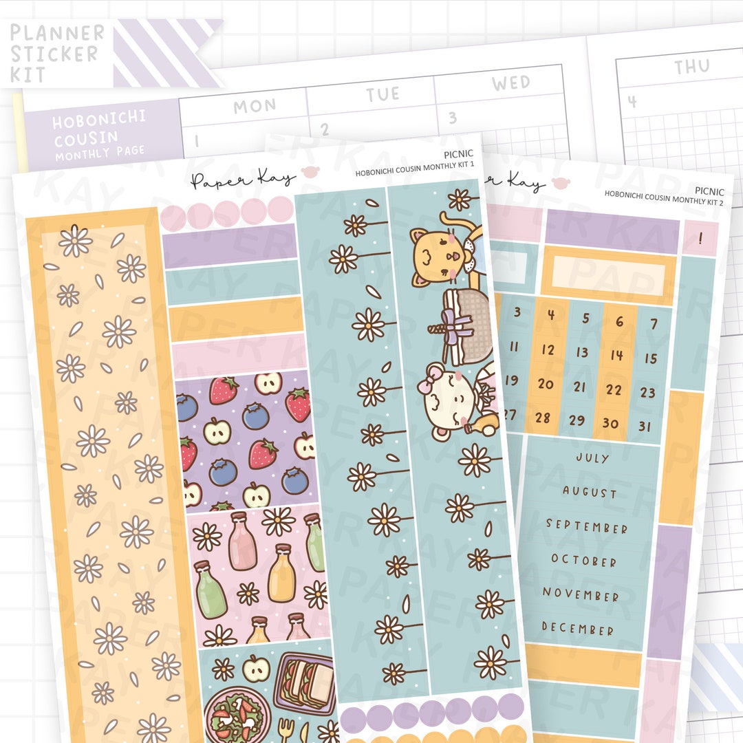 Picnic Hobonichi Cousin Monthly Sticker Kit - 2 Page Monthly Sticker ...