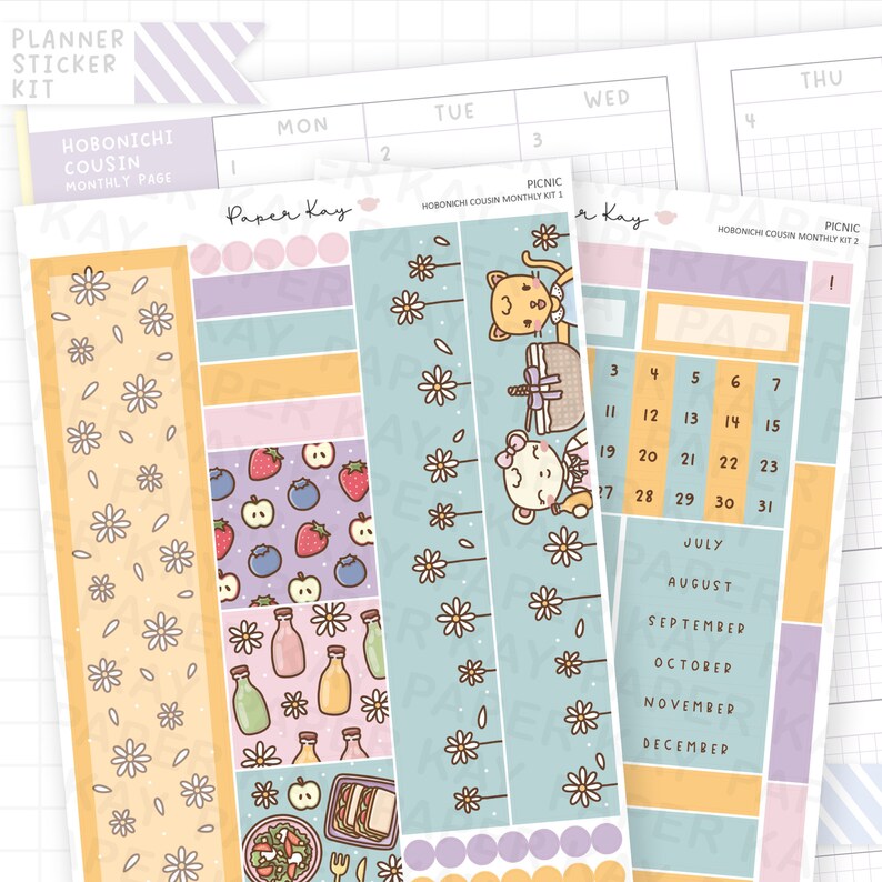 Picnic Hobonichi Cousin Monthly Sticker Kit - 2 Page Monthly Sticker ...