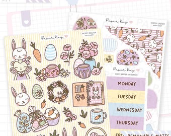 Hoppy Easter Journaling Sticker Kit - Repositionable Sticker Paper - 3 Sheet Weekly Planner Stickers - by Paper Kay