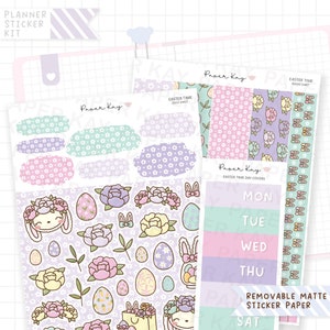 Kit d'autocollants de journalisation de l'heure de Pâques - Papier autocollant repositionnable - Autocollants de planificateur hebdomadaire de 3 feuilles - par Paper Kay