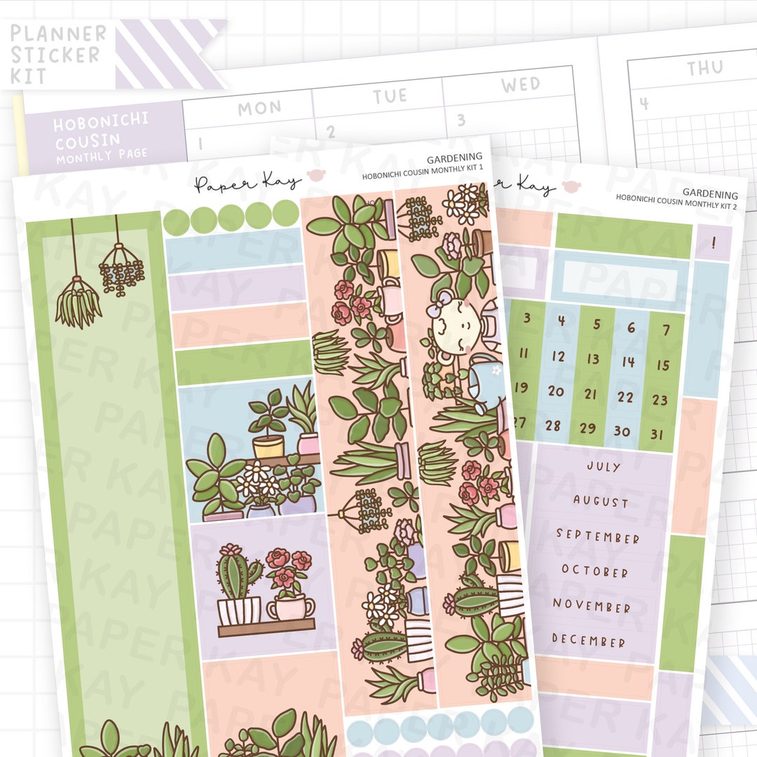 Gardening Hobonichi Cousin Monthly Sticker Kit - 2 Page Monthly Sticker ...