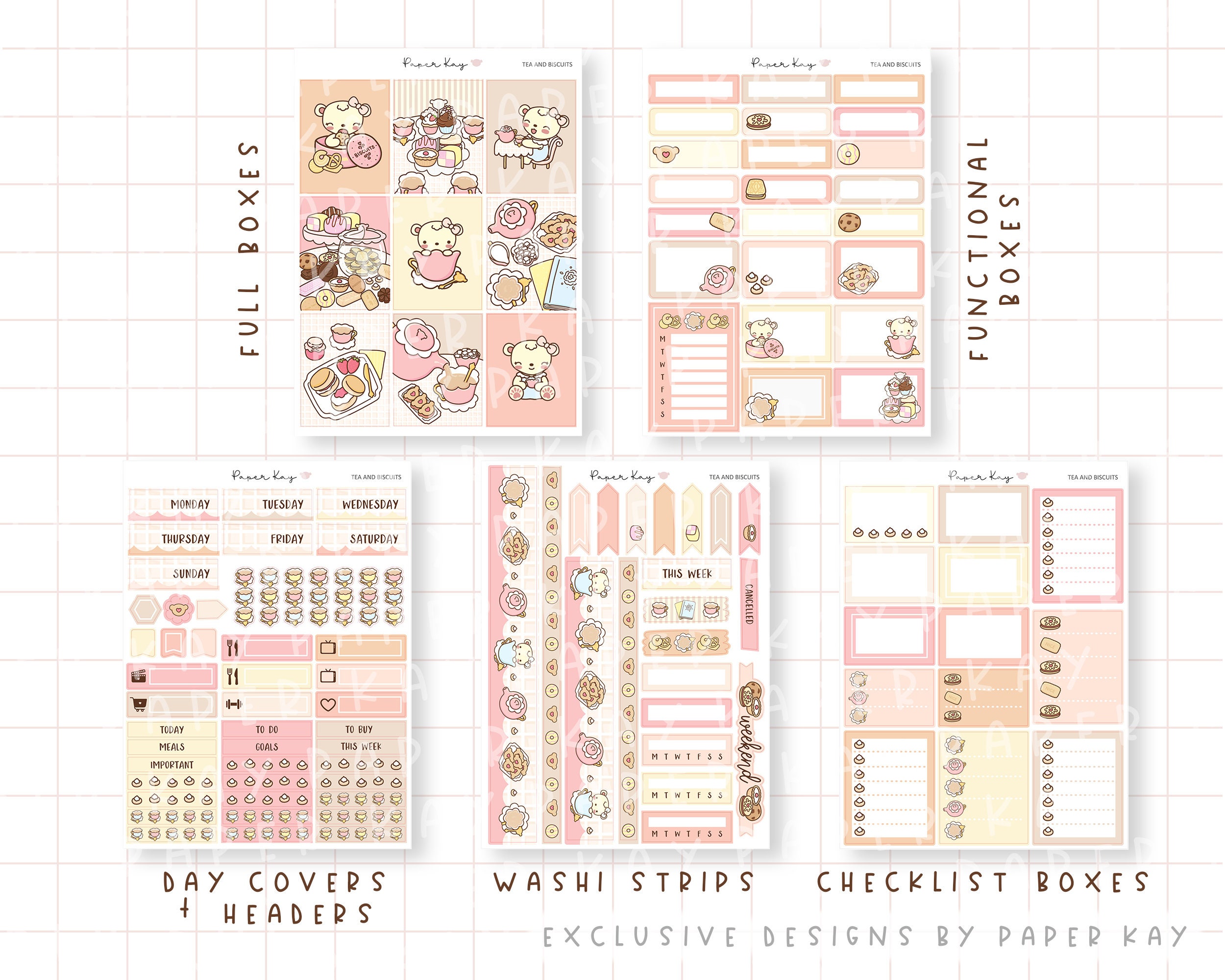 Tea and Biscuit Weekly Vertical Kit - Planner Stickers – Paper Kay