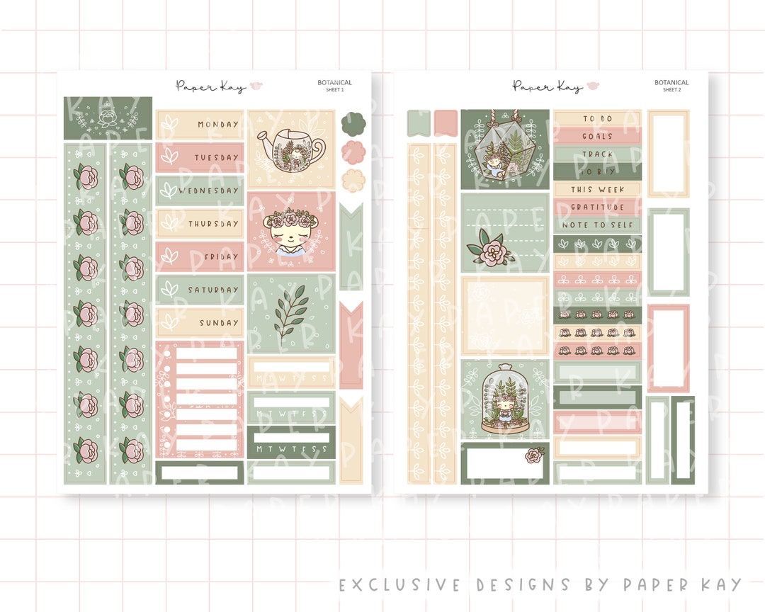 Botanical Hobonichi Cousin Sticker Kit - 2 Page Weekly Planner Stickers ...