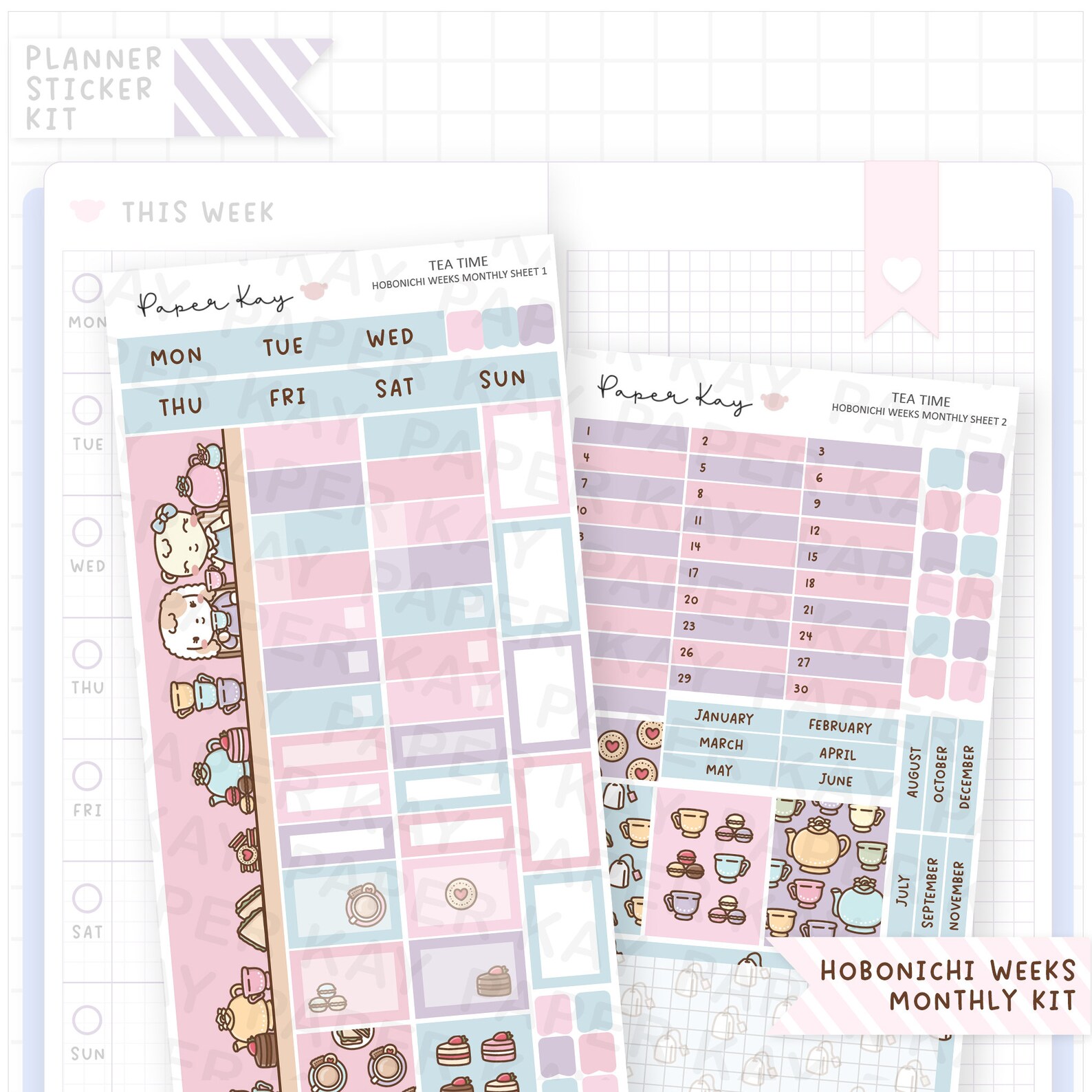 Tea Time Hobonichi Monthly Sticker Kit - Hobonichi Weeks Kit - Monthly ...