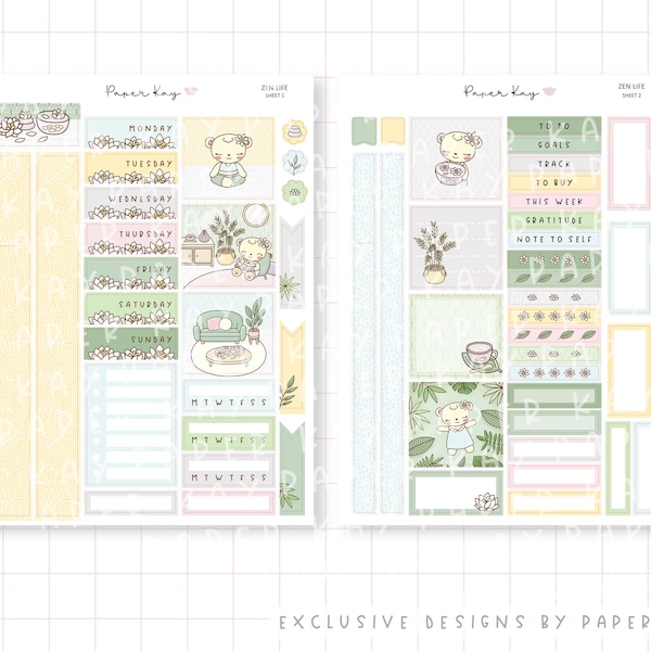 Zen Life Hobonichi Cousin Sticker Kit  - 2 Page Weekly Planner Stickers - by Paper Kay