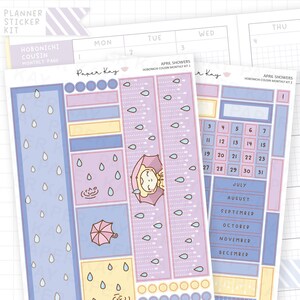 April Showers Hobonichi Cousin Monthly Sticker Kit  - 2 Page Monthly Sticker Kit - by Paper Kay