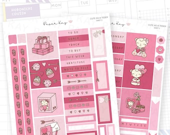 Cute as a Teddy Hobonichi Cousin Sticker Kit  - 2 Page Weekly Planner Stickers - by Paper Kay