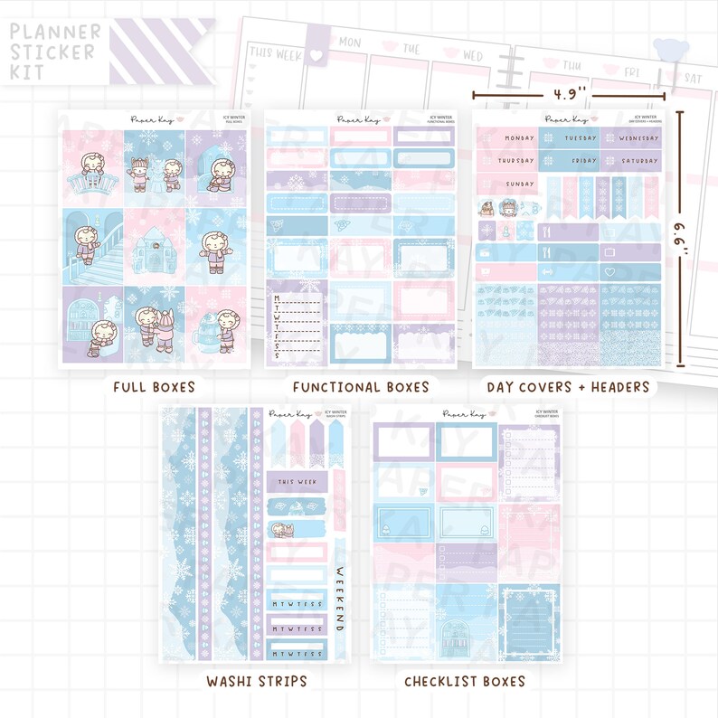 Icy Winter Standard Vertical Sticker Kit 5 Page Weekly - Etsy
