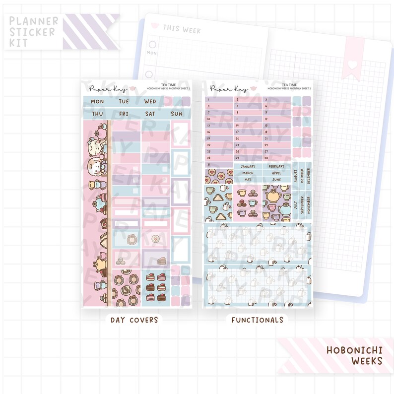 Tea Time Hobonichi Monthly Sticker Kit - Hobonichi Weeks Kit - Monthly ...
