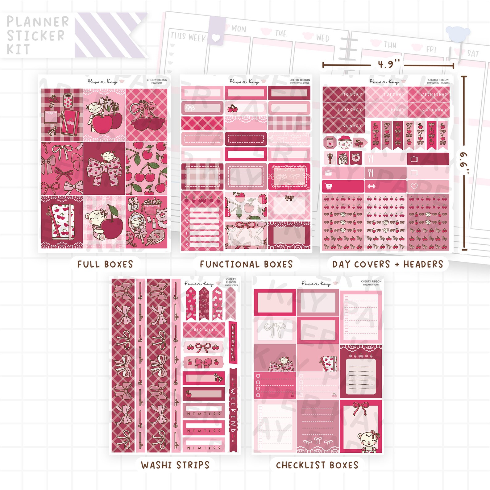 Cherry Ribbon Standard Vertical Sticker Kit - 5 Page Weekly Vertical ...