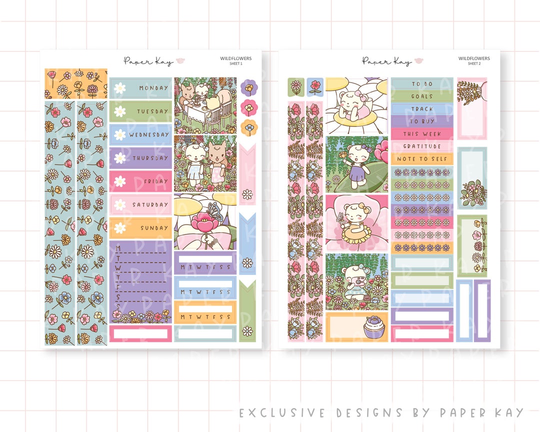 Wildflowers Hobonichi Cousin Sticker Kit 2 Page Weekly Planner Stickers ...