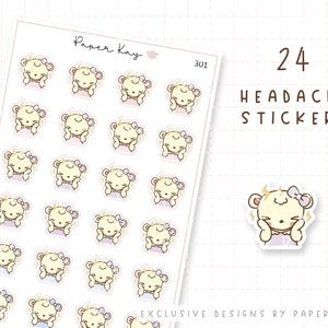 May include: A sheet of 24 headache stickers featuring a cute cartoon bear with a lightning bolt and a pink bow. The stickers are white with a light pink background and are labelled "24 Headache Stickers".