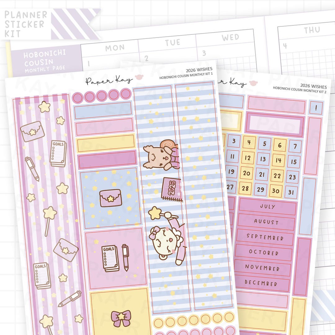 2026 Wishes Hobonichi Cousin Monthly Sticker Kit - 2 Page Monthly ...