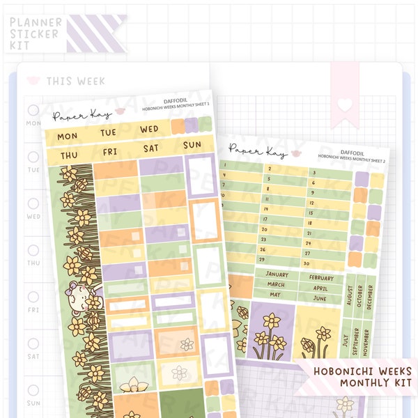 Daffodil Hobonichi Monthly Sticker Kit - Hobonichi Weeks Kit - Monthly Planner Stickers