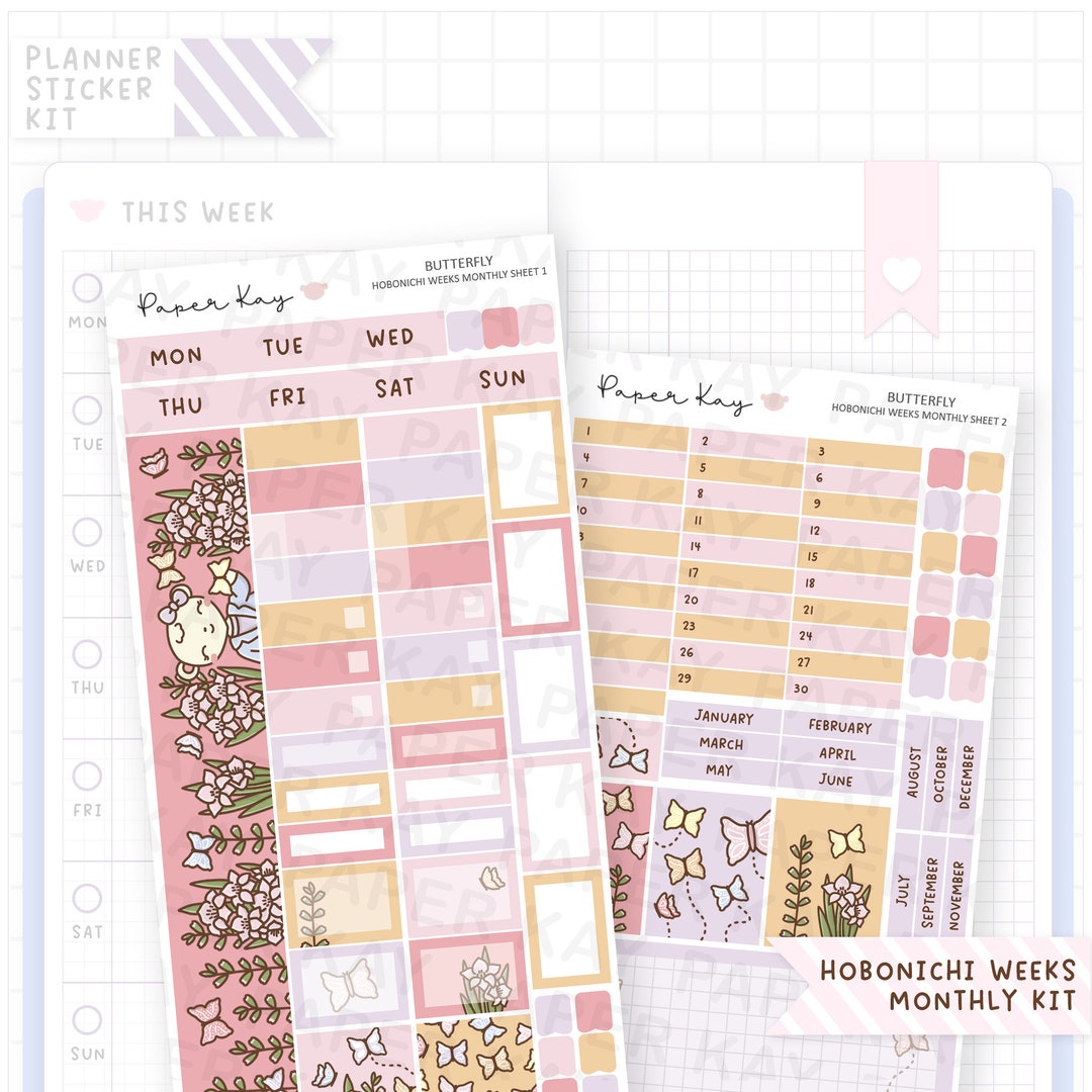 Butterfly Hobonichi Monthly Sticker Kit - Hobonichi Weeks Kit - Monthly ...