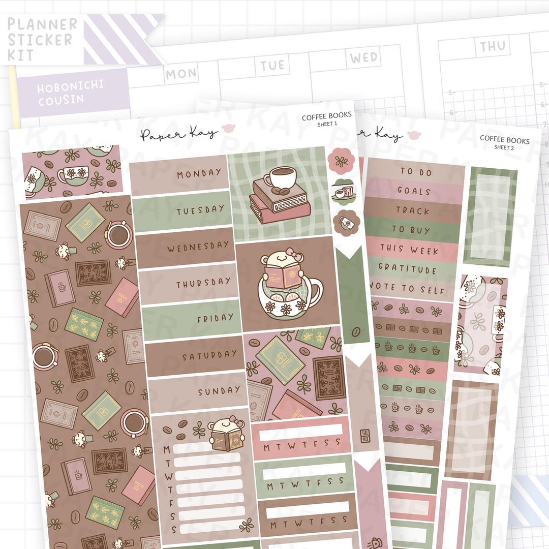Coffee Books Hobonichi Cousin Sticker Kit - 2 Page Weekly Planner ...