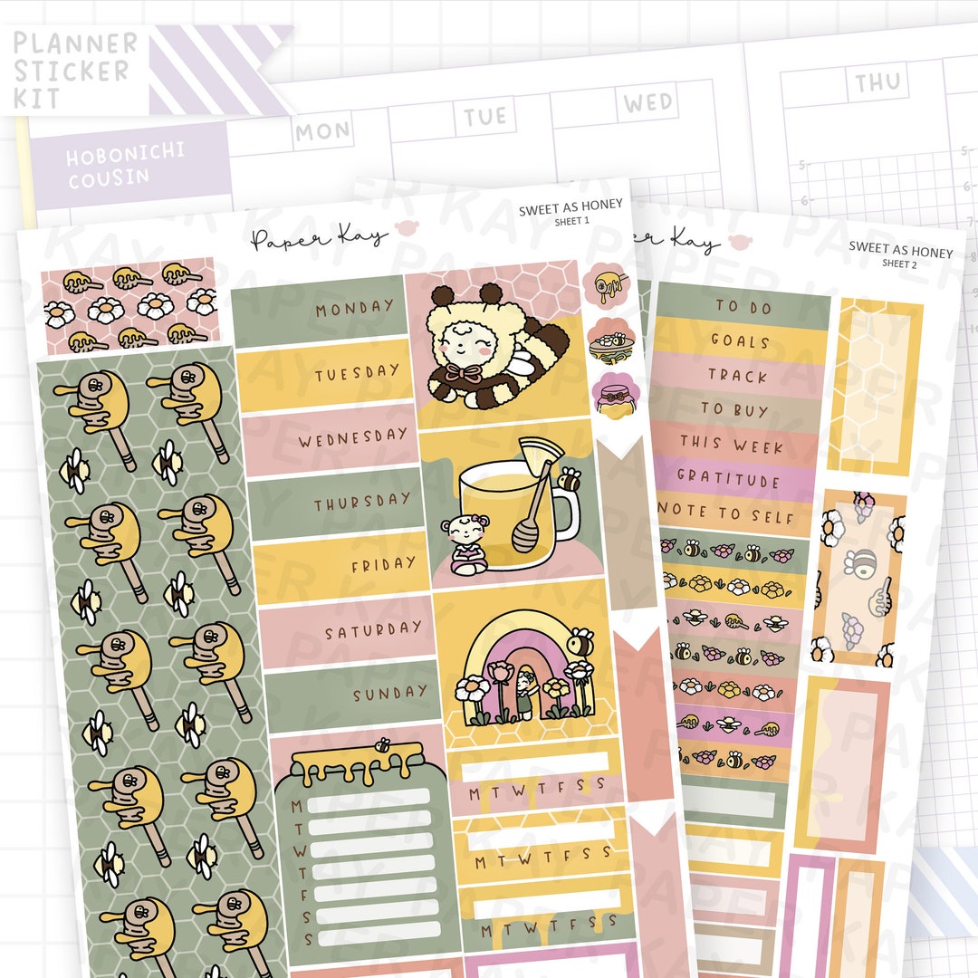 Sweet as Honey Hobonichi Cousin Sticker Kit - 2 Page Weekly Planner ...