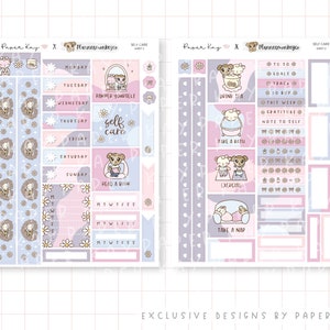 Self Care Hobonichi Cousin Sticker Kit - 2 Seiten Wochenplaner Sticker - von Paper Kay x PlannerMonkeyCo